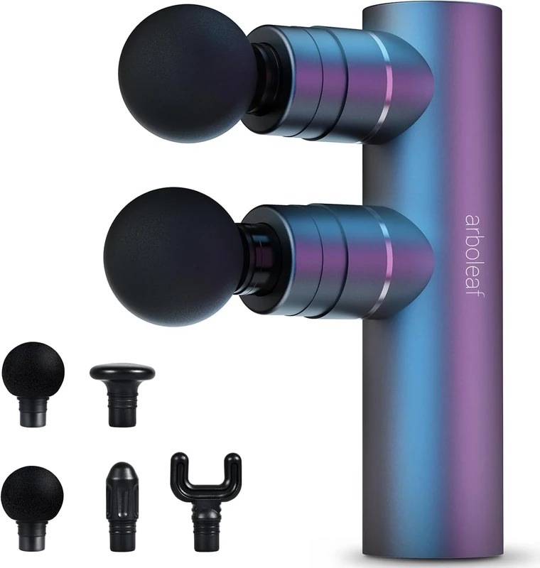 Massage Gun, arboleaf Massage Guns Deep Tissue Double Head Rechargeable, Full-Metal Portable Powerful Massager Gun for Muscle Relaxation, Pain Relief, 5 Speeds, 2000mAh Battery