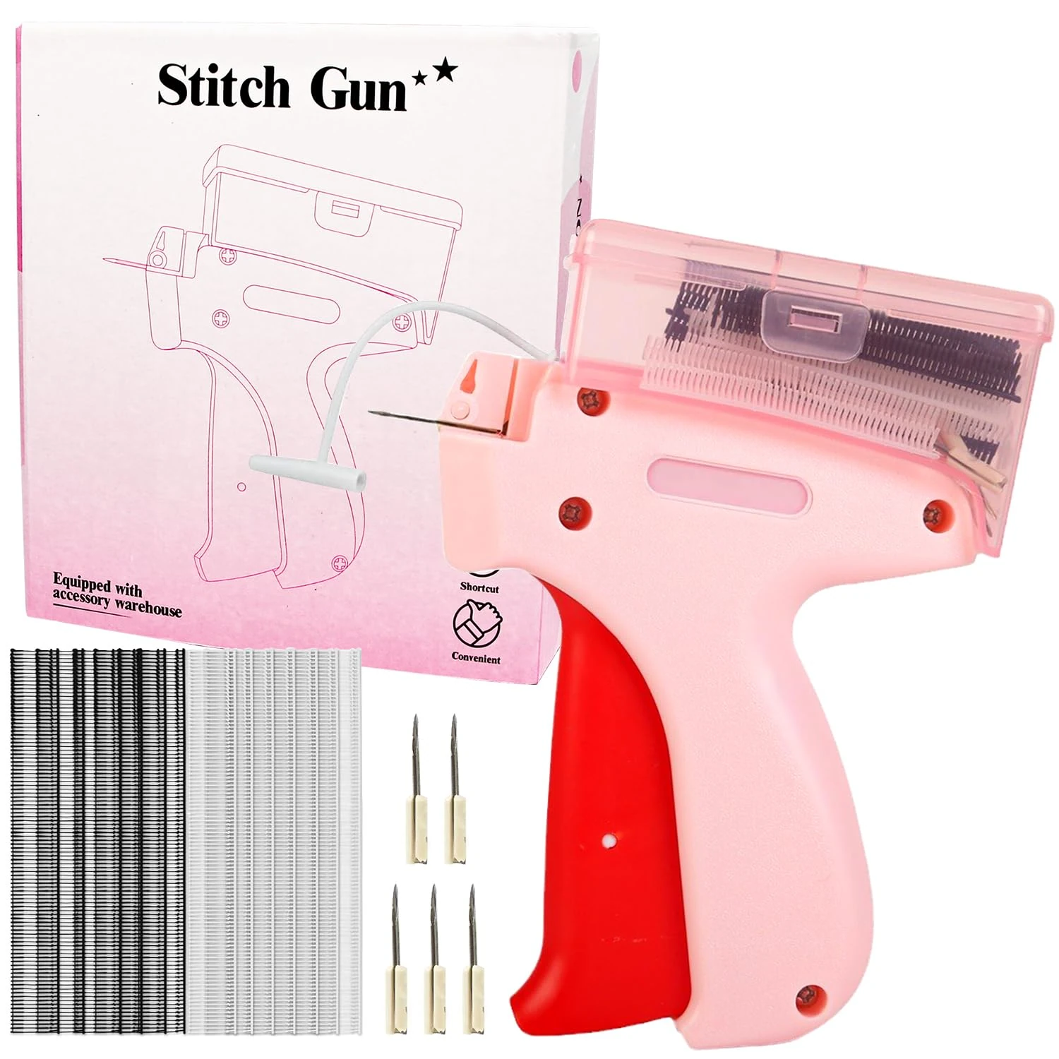 Bavane Quick Clothing Fixer, Mini Stitch Gun for Clothes, Portable Quick Stitch Sewing Gun Stitch Garment Tag with 5 Needles,1000 Black & 1000 White 5mm Micro Fasteners