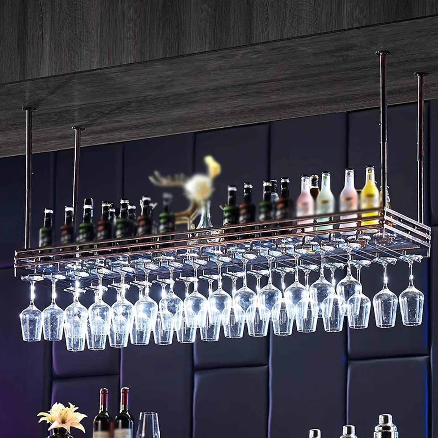 Ceiling Wine Rack - Metal Hanging Wine Storage Holder with Holder for Home, Restaurant, Bar - Multifunctional Wine Display Rack