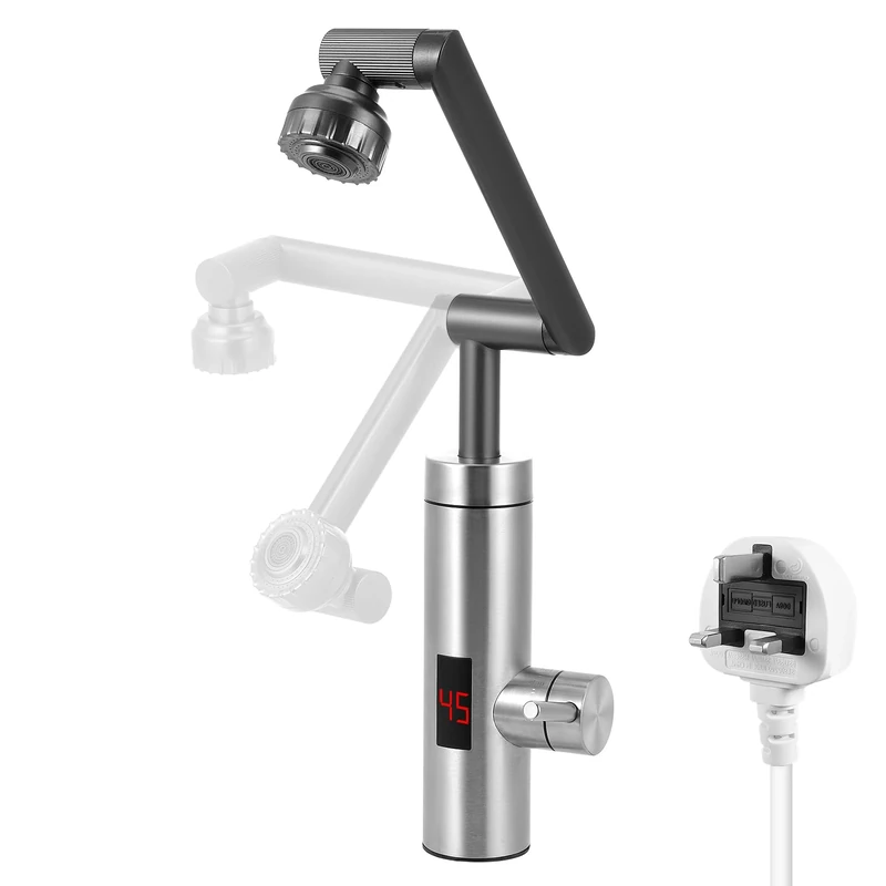 Instant Hot Water Faucet, 220V 3000W Bathroom Electric Hot Water Tap with Digital Display (30-55℃), 3S Fast Heating, 4-Angle Rotatable Spout, 304 Stainless Steel Electric Tap for Kitchen Bathroom