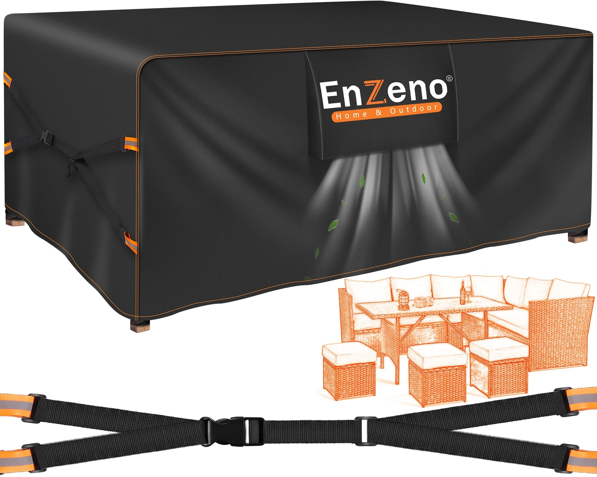 Enzeno New Upgrade Garden Furniture Set Covers Waterproof,500D Heavy Duty Oxford cloth Outdoor Furniture Covers,Wider Vents for Patio Chair and Table Rattan Sofa 280x205x106cm Rectangular