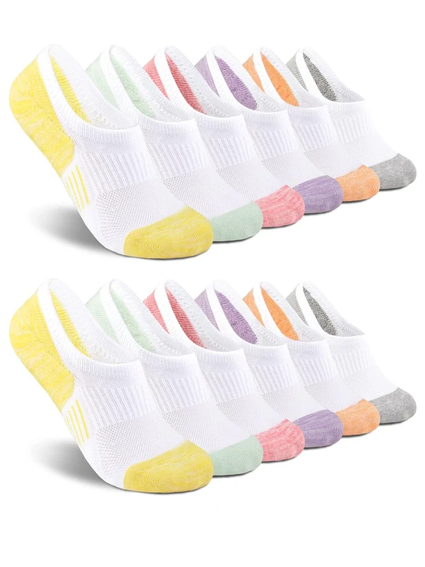 No Show Socks Womens Casual Low Cut Invisible Cotton Socks Cushioned Athletic Running Ankle Sock 6 Pairs, 6pairs-6 Colors a, 5-8
