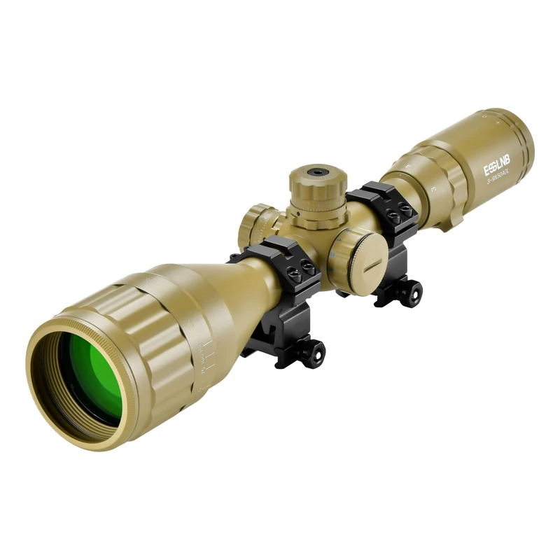 ESSLNB Rifle Scope 3-9X50mm Red Green Blue 3 Brightness Settings Red Dot Sight with Sunshade Tube Rangefinder Optical Lens 20mm/22mm Picatinny Rail Mount For Hunting (Sand)