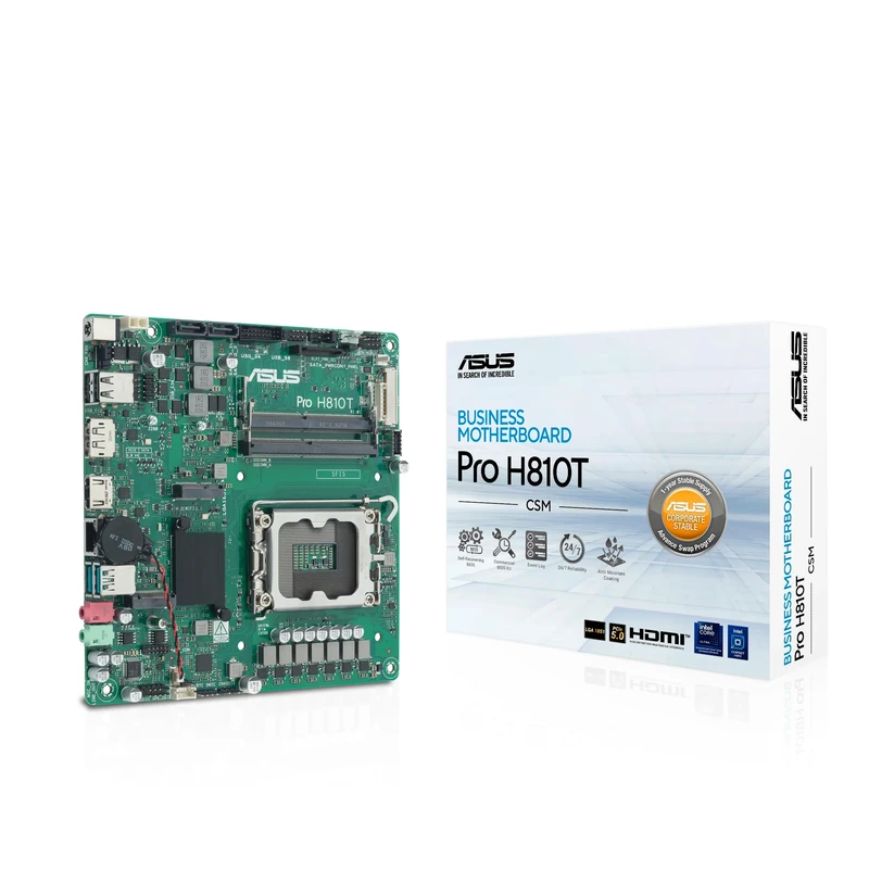 ASUS PRO H810T-CSM Business Motherboard Socket Intel LGA 1851 (Thin Mini-ITX, PCIe 5.0 M.2, DDR5 SO-DIMM, Q-LED Core, COM-Debug Header, Control Center Express)