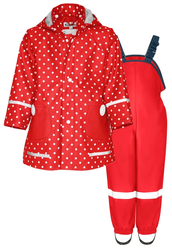 Playshoes Two Piece Waterproof Rain Suit Mud Suit, Dots Red Plain, 86