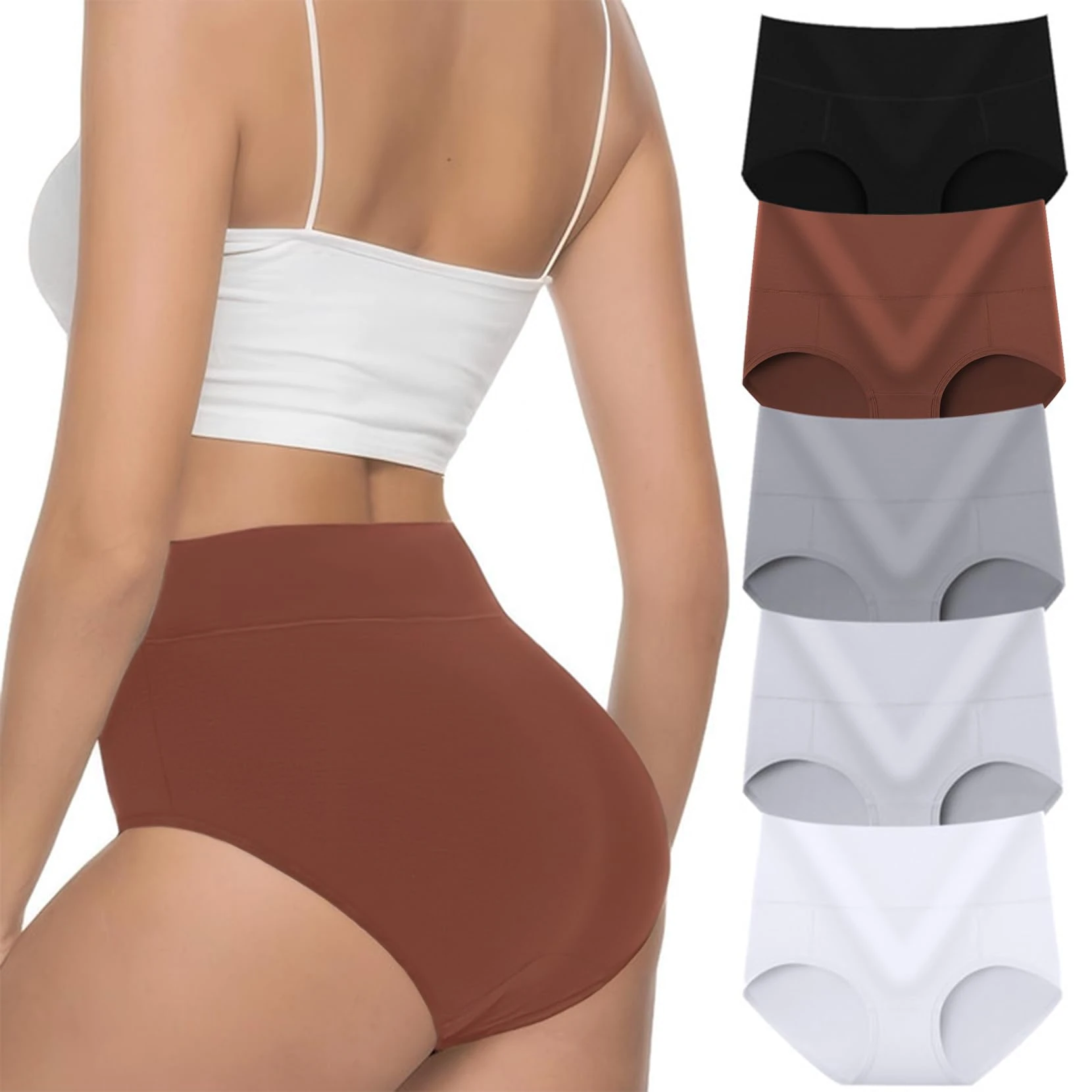 VZGZIL Underwear Women,Tummy Control Knickers Cotton Womens Pants, Soft Breathable High Waisted Knickers for Women, Stretch Ladies Pants Full Coverage Briefs Multipack of 5