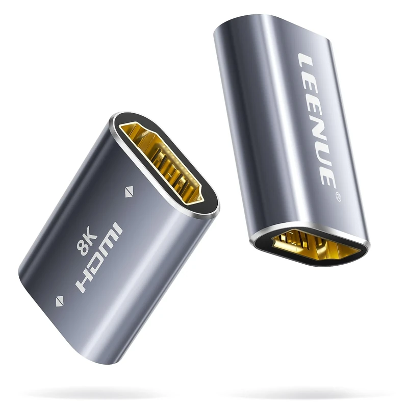 LEENUE HDMI Coupler 8K Female to Female Connector, HDMI 2.1 Aluminum Adapter, Supports 8K@60Hz/4K@120Hz for HDTV, Roku Stick, Monitor, Projector, Gaming Console, 2 Pack