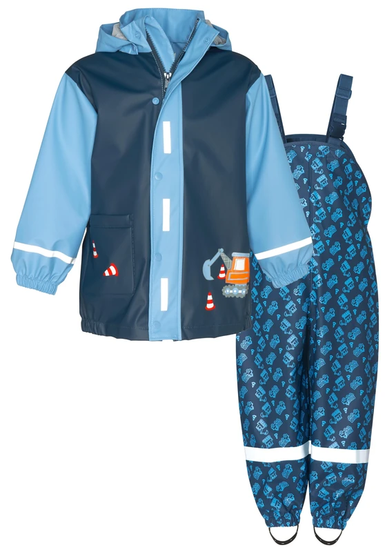 Playshoes Two Piece Waterproof Rain Suit Mud Suit, Construction site all-over, 86