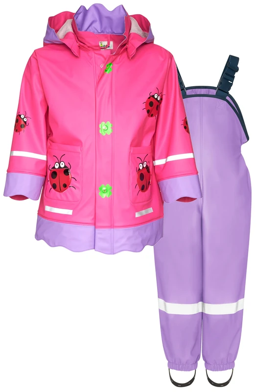 Playshoes Two Piece Waterproof Rain Suit Mud Suit, Lucky Beetle Lilac, 140