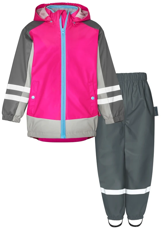 Playshoes Rain Set Two Piece 3-in-1 Waterproof Rain Jacket and Trousers, 3-in-1 pink waistband, 104