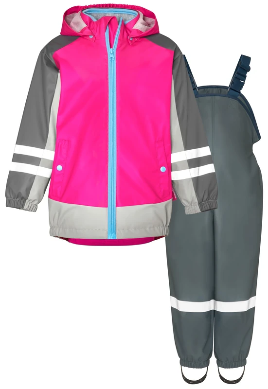 Playshoes Rain Set Two Piece 3-in-1 Waterproof Rain Jacket and Trousers, 3-in-1 Pink-Grey, 98