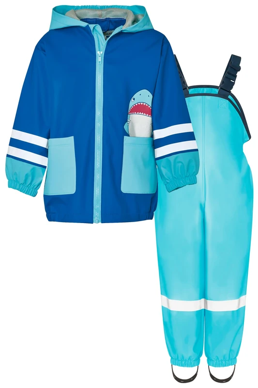 Playshoes Two Piece Waterproof Rain Suit Mud Suit, shark turquoise, 98