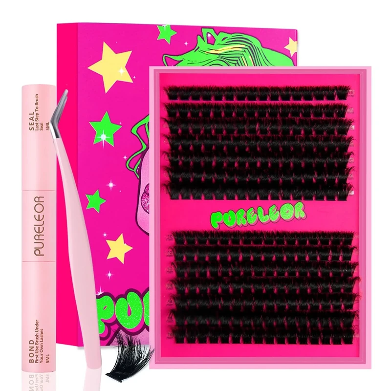 PURELEOR Individual Cluster Lashes Kit Lash Extensions Set DIY Multiple styles Eyelash Clusters with Bond and Seal Tweezers 100D Curl Mixed 10-16mm - Image 1