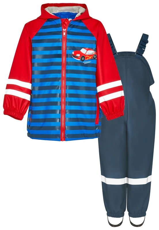 Playshoes Two Piece Waterproof Rain Suit Mud Suit, racing car marine, 80