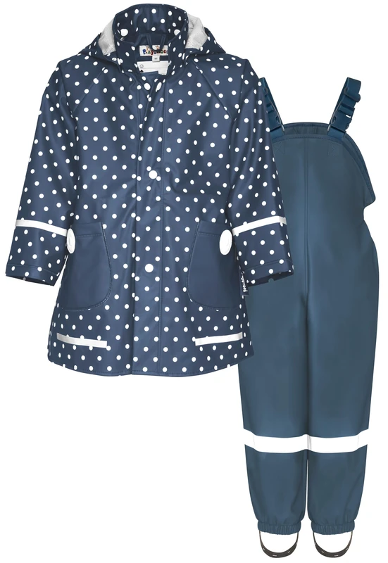 Playshoes Unisex Kid's Regen-Set Regenlatzhose rain Suit, Polka Dots Blue Plain, 86 (Pack of 2)