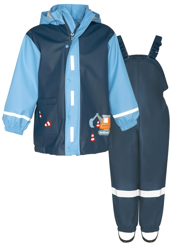 Playshoes Unisex Kid's Regen-Set Regenlatzhose rain Suit, Construction site, 92 cm (Pack of 2)
