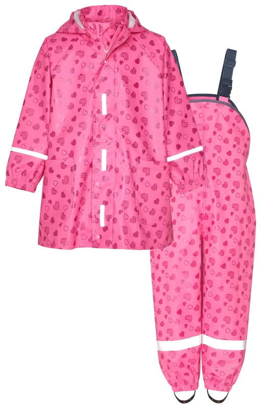 Playshoes Unisex Children's Rain Set Rain Dungarees Rain Suit (Pack of 2), Heart all-over, 86 cm