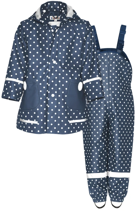 Playshoes Two Piece Waterproof Rain Suit Mud Suit, Blue dots, 104