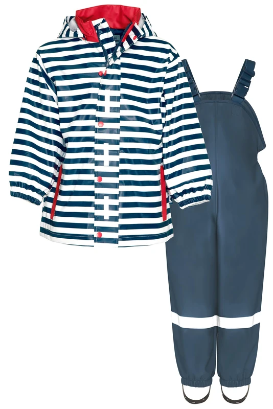 Playshoes Unisex Children's Rain Set Rain Dungarees Rain Suit (Pack of 2), Maritime blue, 128 cm - Image 1