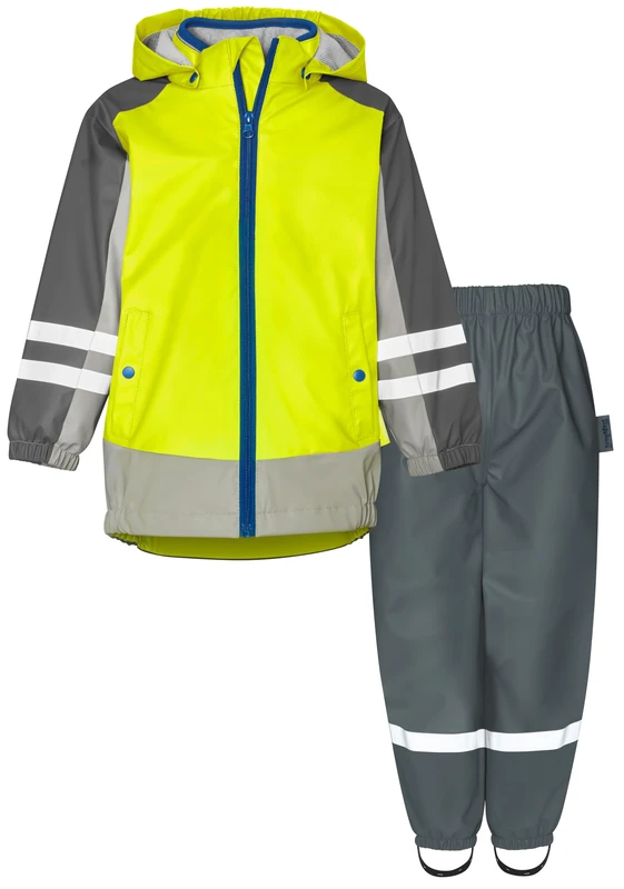 Playshoes Rain Set Two Piece 3-in-1 Waterproof Rain Jacket and Trousers, 3-in-1 yellow waistband, 98