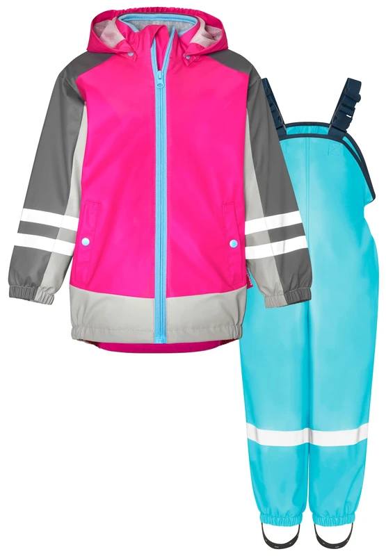 Playshoes Rain Set Two Piece 3-in-1 Waterproof Rain Jacket and Trousers, 3-in-1 Pink-Turquoise, 98