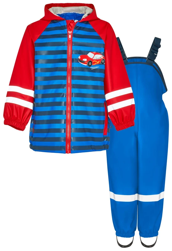 Playshoes Two Piece Waterproof Rain Suit Mud Suit, Racing Car Blue, 128