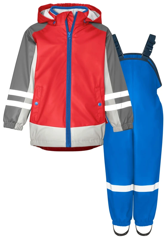 Playshoes Rain Set Two Piece 3-in-1 Waterproof Rain Jacket and Trousers, 3-in-1 Red-Blue, 140