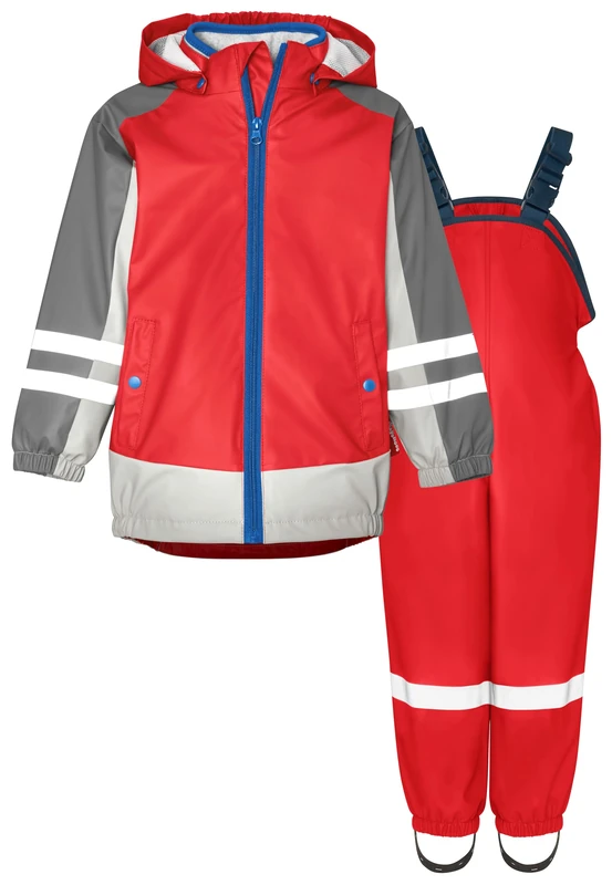 Playshoes Unisex Children's Rain Suit (Pack of 2), 3-in-1 Red-Red, 86