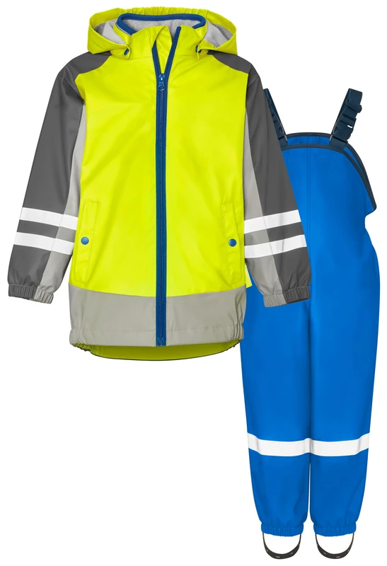Playshoes Rain Set Two Piece 3-in-1 Waterproof Rain Jacket and Trousers, 3-in-1 Yellow-Blue, 80