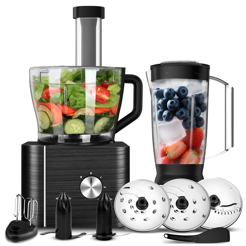 TopStrong Food Processor, Food Processor and Blender Multifunctional for Chopping Blending Kneading Whisking Juicing, 1100W, 3 Speeds and Pulse Function, 3.2 L Bowl and 1.5L Jug Blender, Black