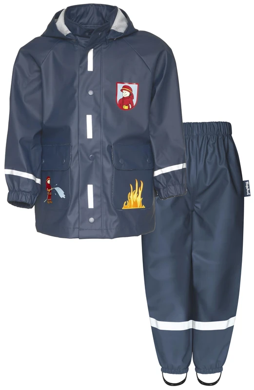 Playshoes Two Piece Waterproof Rain Suit Mud Suit, Fire brigade waistband, 98