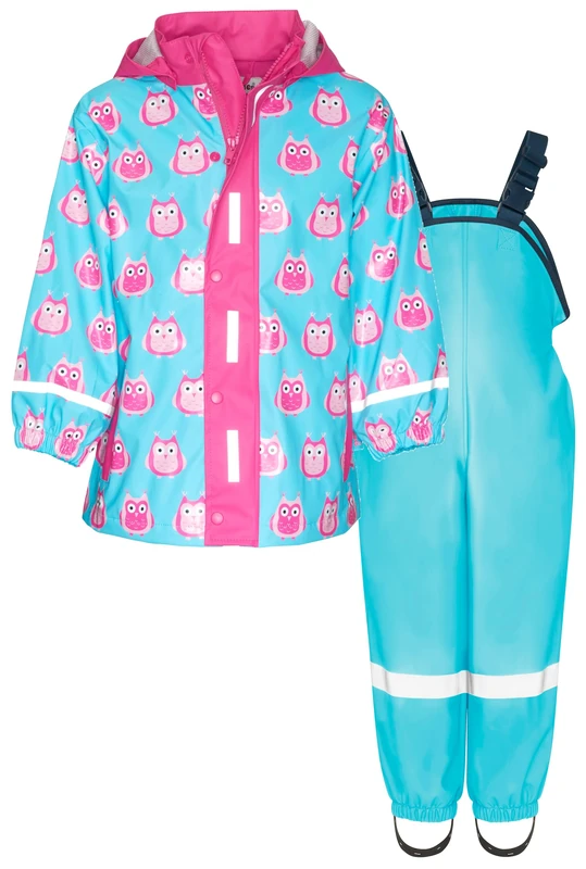 Playshoes Two Piece Waterproof Rain Suit Mud Suit, Owl Turquoise, 140