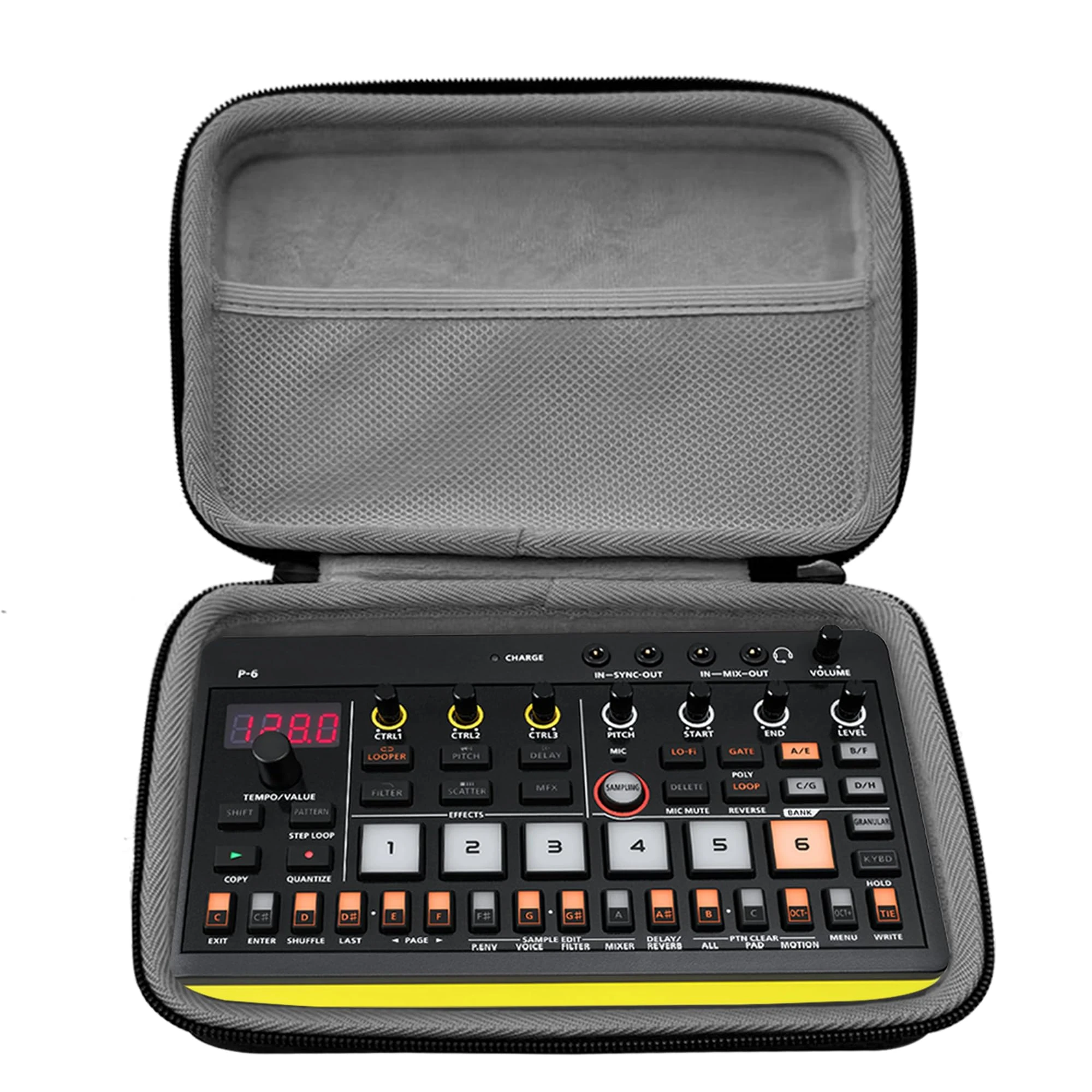 Musiin Sampler Synthesizer Case Compatible with Roland AIRA Compact P-6, S-1, T-8, J-6, E-4. Dual Zipper Design, with mesh Pockets and Velvet Lining. Portable, Handheld Storage Bag(Grey)