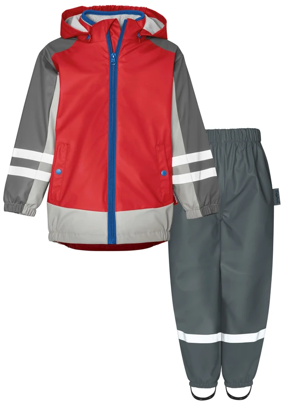 Playshoes Rain Set Two Piece 3-in-1 Waterproof Rain Jacket and Trousers, 3-in-1 red waistband, 98