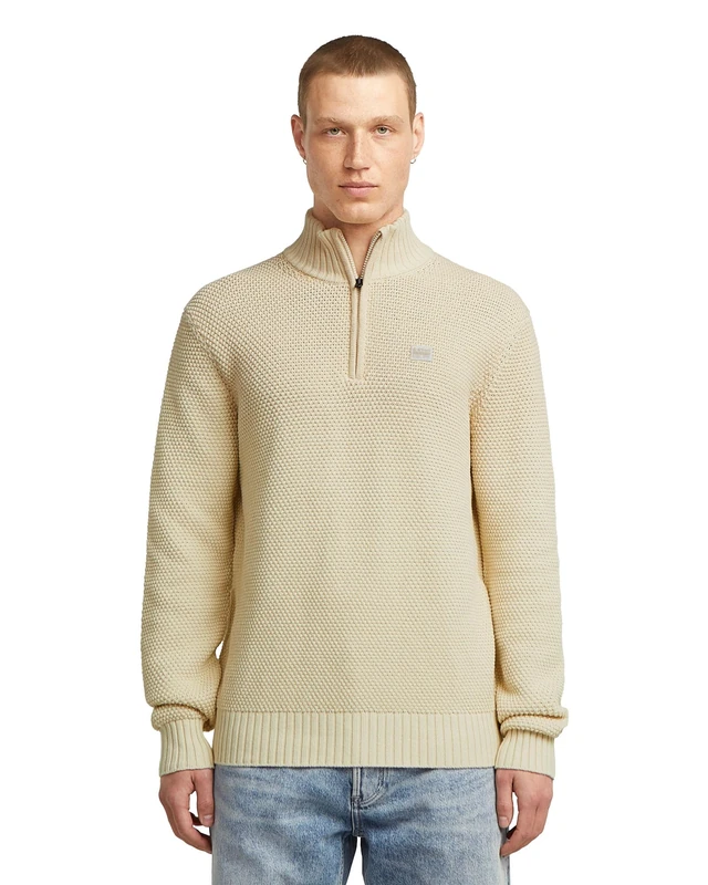 G-STAR Men's Honeycomb Structure Skipper Knit, WHITE (dk talc D27107-D631-A488), XXL