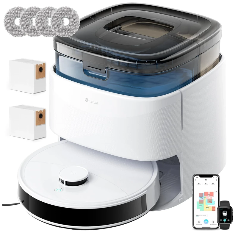 Lefant M3 Robot Vacuum Cleaner with Mop, All-in-One Station with 12,000Pa Suction, Self-Emptying & Auto Mop Wash & Dry, dToF Laser Navigation, APP/Alexa Control, Works on WiFi 2.4G & 5G