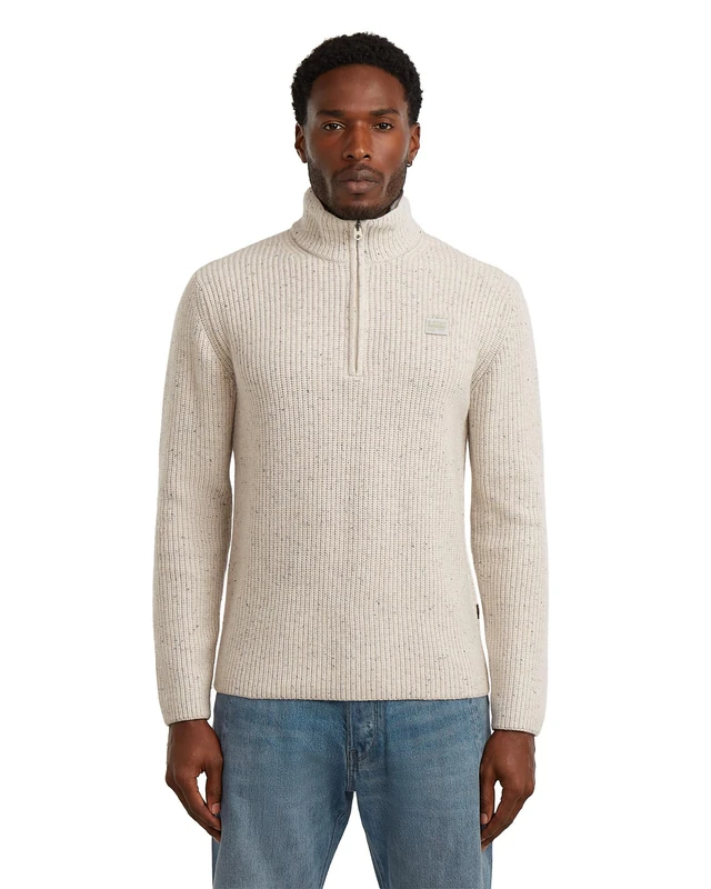 G-STAR Men's Double Collar Half Zip Knit, WHITE (whitebait D27961-D754-1603), XXL