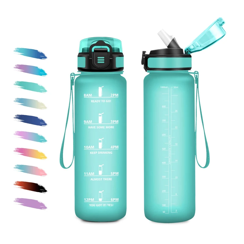 KollyKolla Sports Water Bottle 1L Water Bottle with Straw, Leak Proof, Easy Cleaning, Motivational Water Bottle with Time Indicator for Camping, Cycling, School, Office, Work, Gym