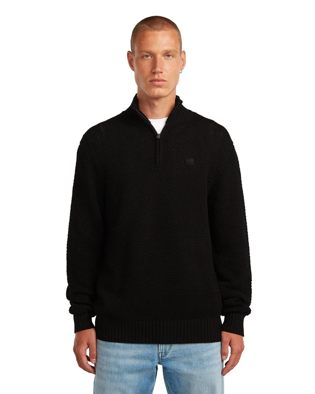 G-STAR Men's Honeycomb Structure Skipper Knit, BLACK (dk black D27107-D631-6484), XL