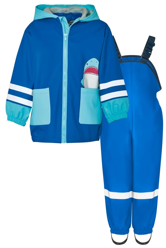 Playshoes Two Piece Waterproof Rain Suit Mud Suit, shark blue, 80
