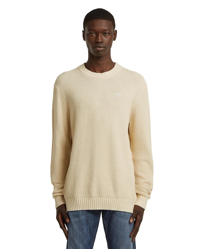 G-STAR Men's Honeycomb Structure Knit, WHITE (dk talc D27106-D631-A488), L