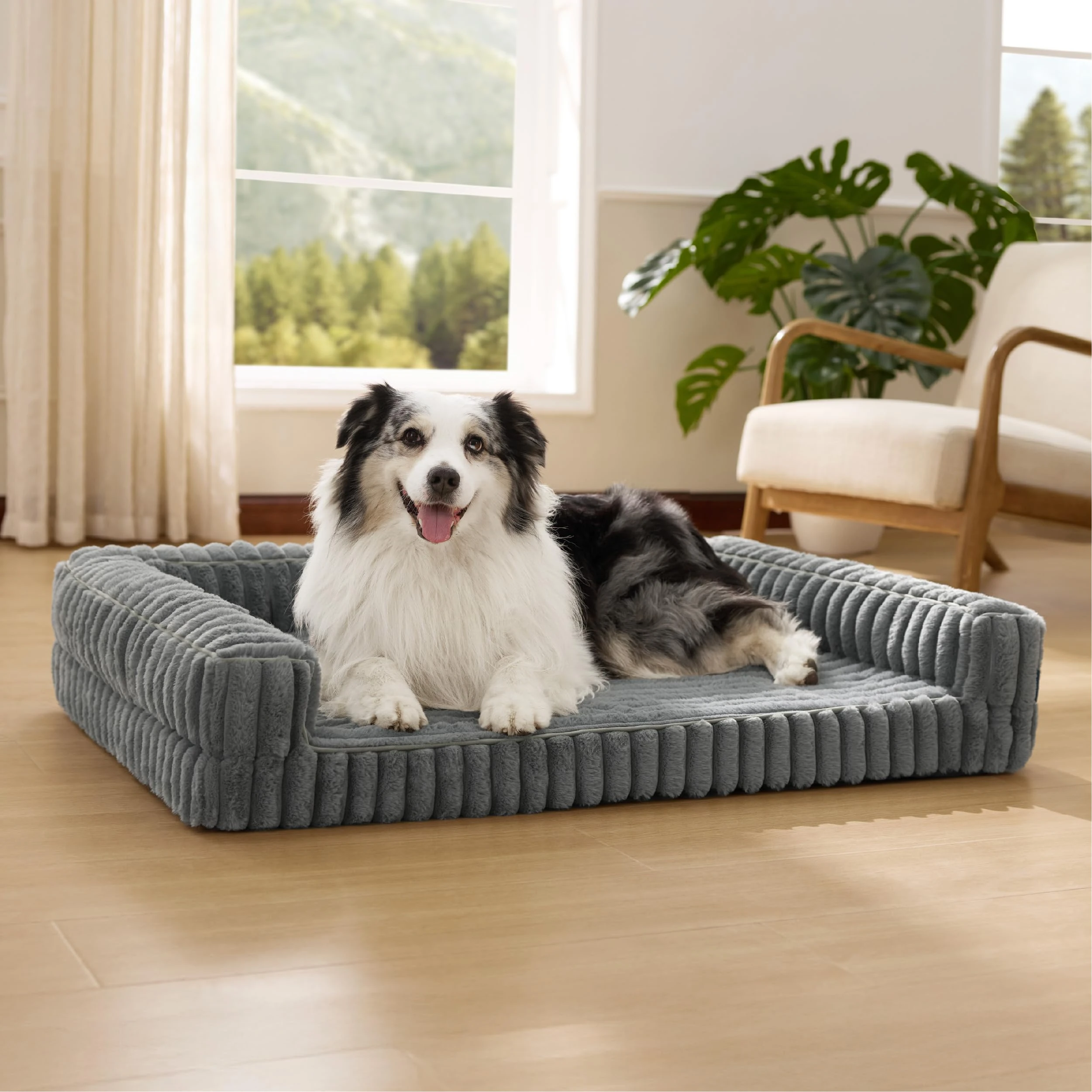 Bedsure Orthopedic Dog Beds Large - 106x76x18cm Waterproof Memory Foam Dog Sofa with Sides, Non-Slip Bottom and Egg-Crate Foam Large Pet Couch Sofa with Washable Removable Corduroy Cover, grey