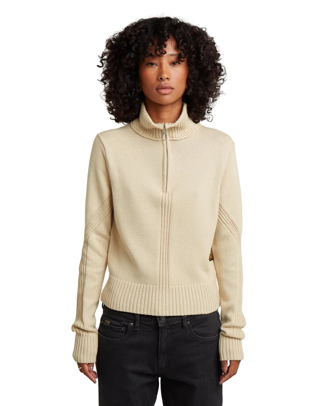 G-STAR Women's Milano Half Zip Knit, WHITE (dk talc D27818-D631-A488), M