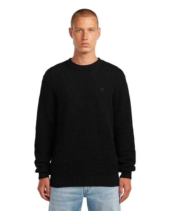 G-STAR Men's Honeycomb Structure Knit, BLACK (dk black D27106-D631-6484), L