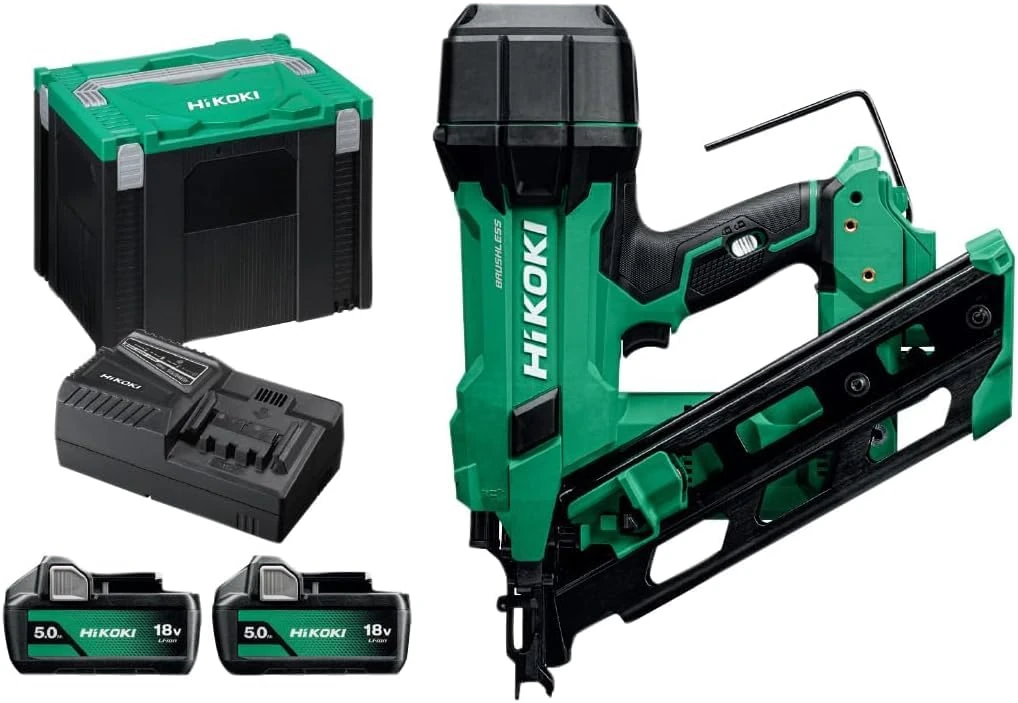 HiKOKI NR1890DCAJPZ 18 V Brushless 90 mm Clipped-Head Framing Nailer Kit – 2×5.0 Ah Batteries, Charger, Case, Air-Spring Gasless Drive, Dual Modes, LED, Dry-Fire Lockout