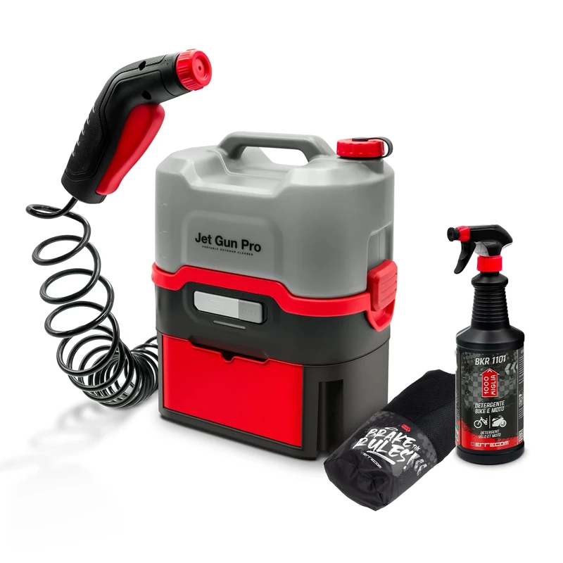 ERRECOM 1000 Miglia Cleaning Kit for Bikes: JET GUN PRO+ Portable High Pressure Cleaner with 8 L Water Tank, BKR 1101 Bike Cleaner 1 L Spray Bottle, Protective Bike Cover for Transport and Storage