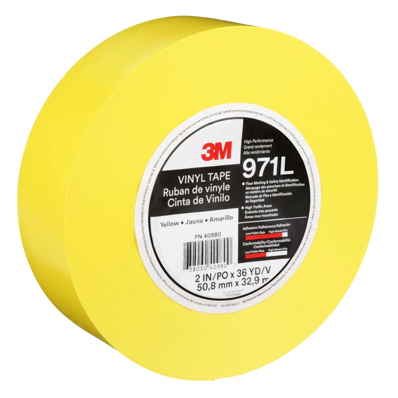 3M Durable Floor Marking Tape 971L, Yellow, 50.8 mm x 33 m, 0.43 mm, Individually Wrapped Conveniently Packaged
