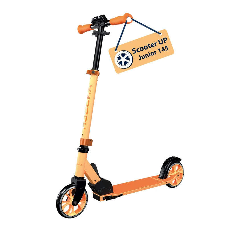 HUDORA Scooter Up 145 Junior - orange safe children's scooter from 3 years - Foldable with 145 mm wheels - Height-adjustable scooter for boys & girls up to 60 kg