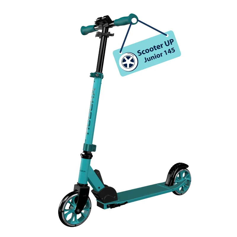 HUDORA Scooter Up 145 Junior - teal safe children's scooter from 3 years - Foldable with 145 mm wheels - Height-adjustable scooter for boys & girls up to 60 kg