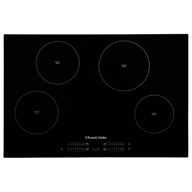 Russell Hobbs 77cm Induction Hob with 4 Cooking Zones, Slider Touch Control, 99-minute Timer, Boost Function, 9 Stage Power Levels, 7000W Power and Automatic Safety Off Switch in Black, RH77IH413B
